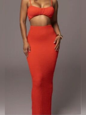 JLUXLABEL Orange High-Waist Maxi Bodycon Skirt 🔥🔥🔥